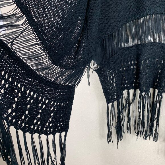 Easel Women’s Black Boho Fringe Whimsigoth Open Cardigan Size S/M - Picture 5 of 7
